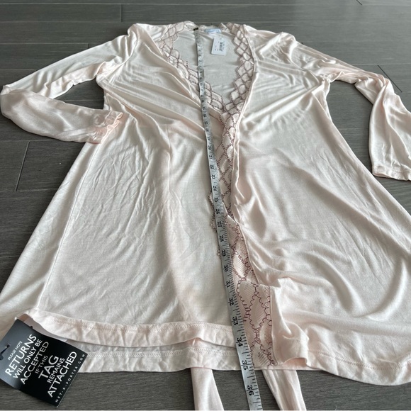 NWT EBERJEY Mabel Wrap Front Jersey Robe with Wide Lace Trim Pink Peach L Large - Picture 15 of 15